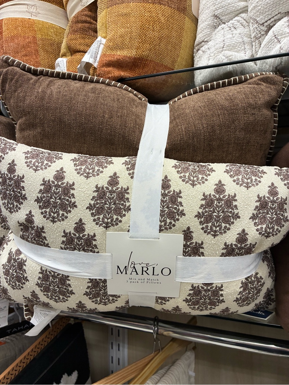 Marlow Brown and Cream Damask Accent Pillow Set
